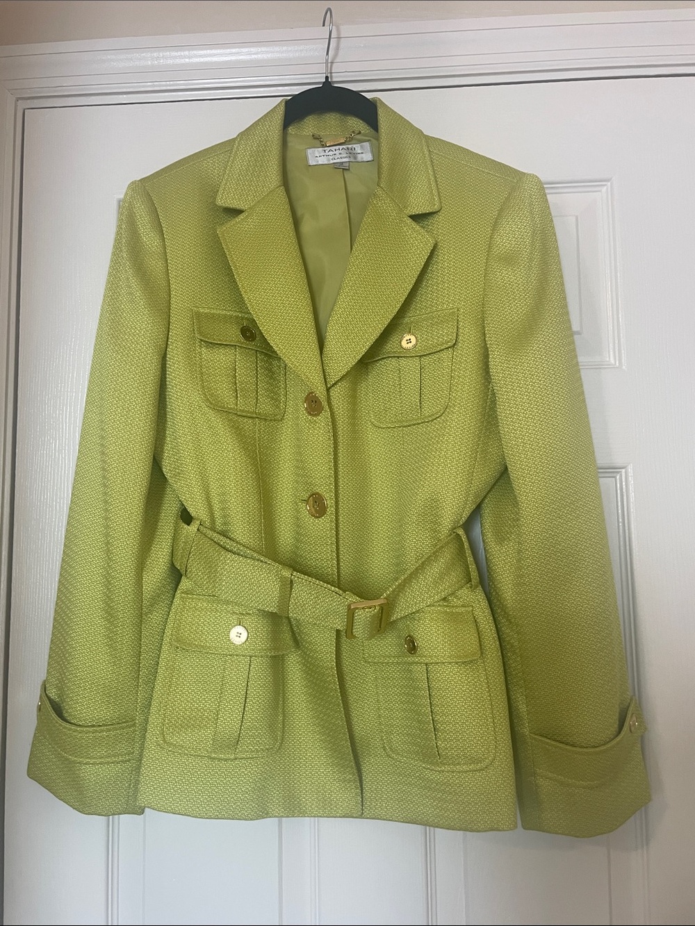 Tahari Levine Lime Green Textured Belted Blazer